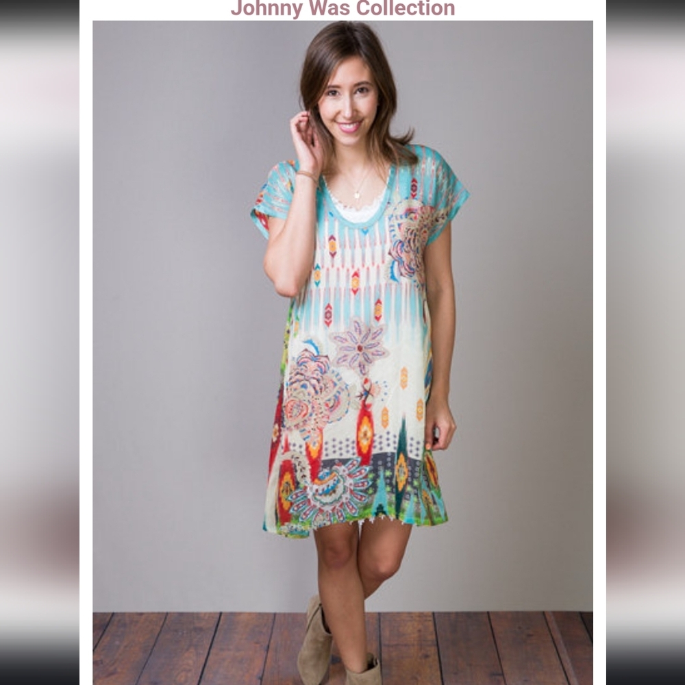 Johnny Was Womens Plus Size Sunshine Long Tunic Colorful Pattern EUC Size 1X